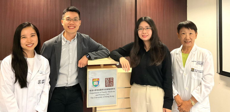 HKUMed research team, in collaboration with the Harvard TH Chan School of Public Health, has provided the first comprehensive evidence of the benefits of statin use in reducing the relative risk of cardiovascular disease in Hong Kong older adults. Team members from HKUMed included (from right) Professor Cindy Lam Lo-kuen, Xu Wanchun, Professor Eric Wan Yuk-fai and Amanda Lauren Lee.